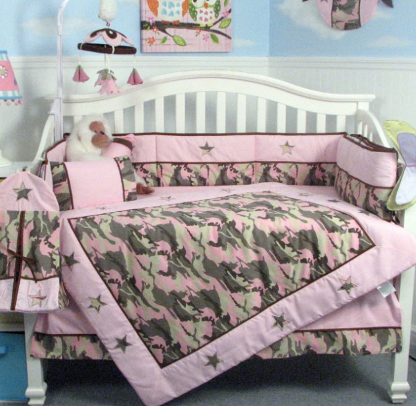 Pink Camo crib bedding Baybeeluv